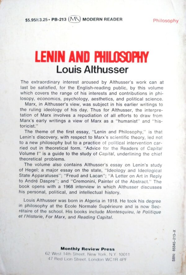 ⁦Lenin and Philosophy and Other Essays
By Louis Althusser⁩ – תמונה ⁦2⁩