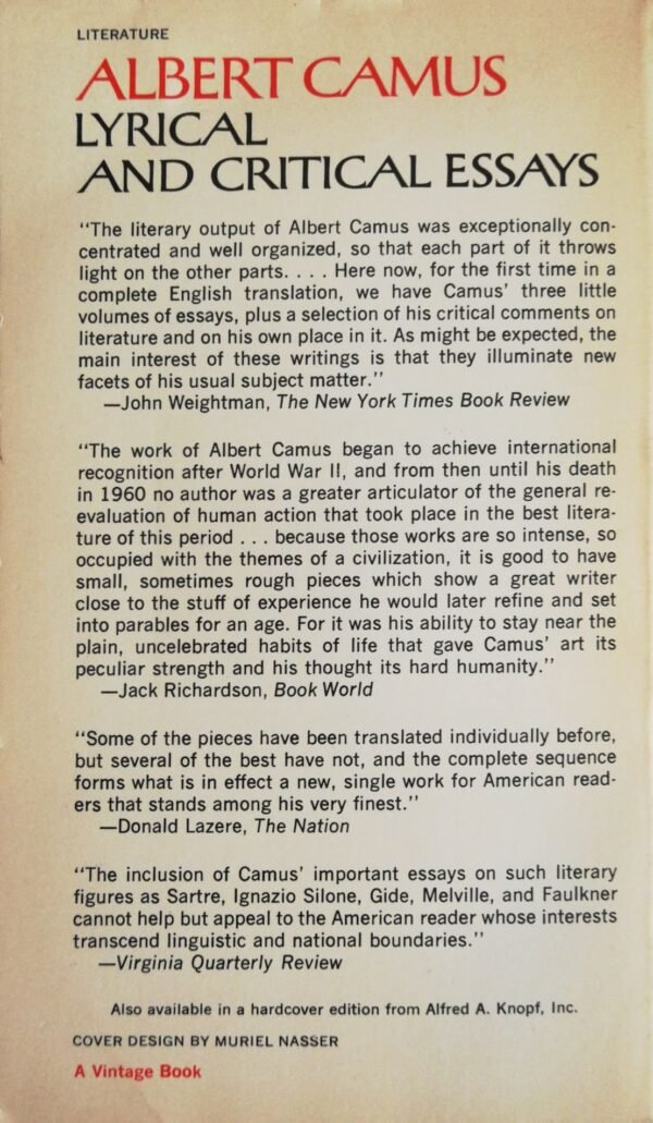 ⁦Lyrical and Critical Essays / Albert Camus⁩ – תמונה ⁦2⁩