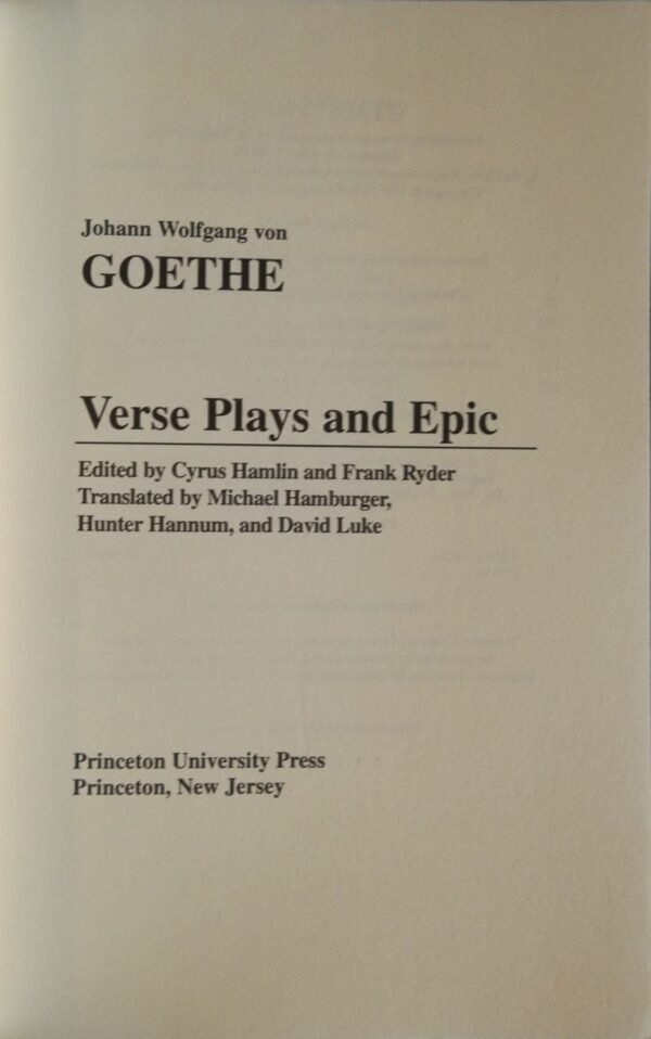 ⁦Verse Plays and Epic / Johann Wolfgang von Goethe⁩ – תמונה ⁦3⁩